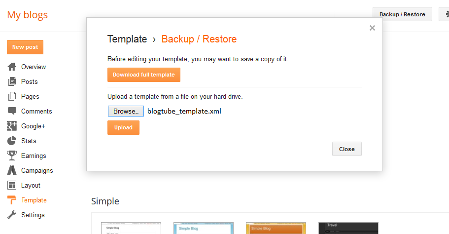 Backup and Upload Template